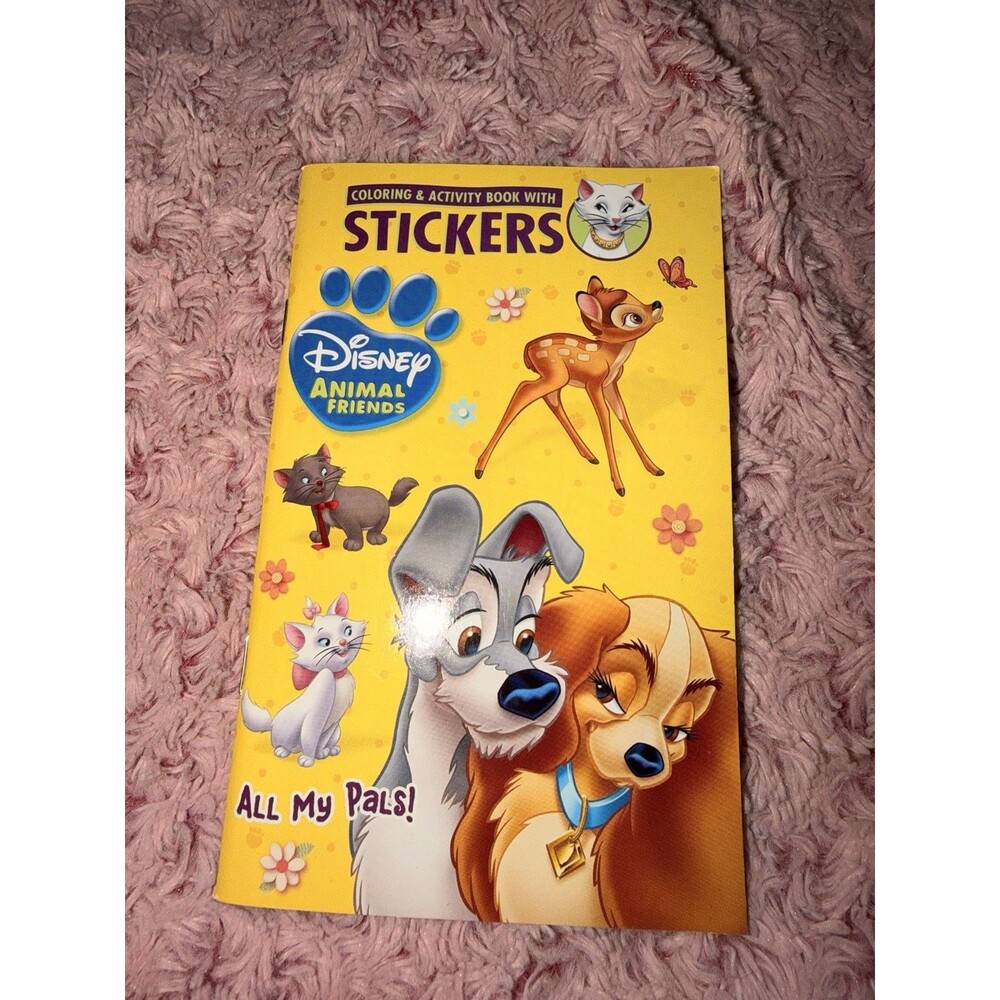 Disney Animal Friends Book to Color W/ Stickers Aristocats Bambi Lady & Tramp